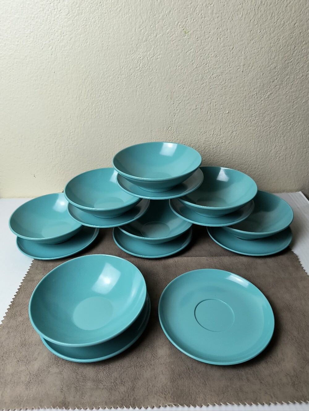 Vintage Mid-Century Modern Melmac Classic Turquoise Serving Bowls - Set of 15